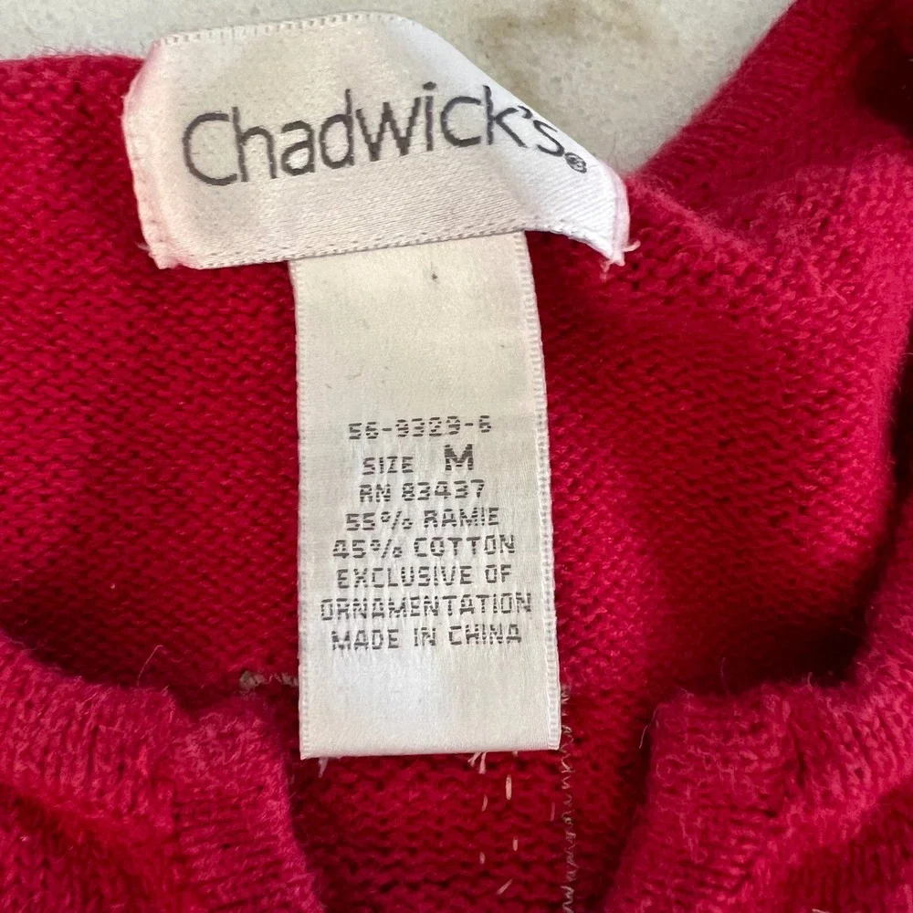Chadwicks Red Snowman Sequin Beaded Ugly Christmas Sweater Cardigan Womens M‎